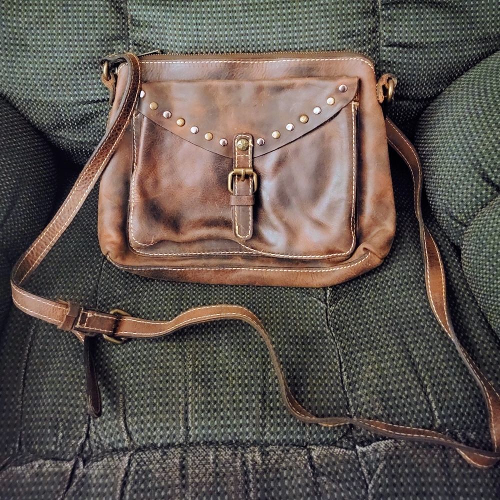 Patricia Nash Brown Italian Leather Crossbody Bag… - image 1
